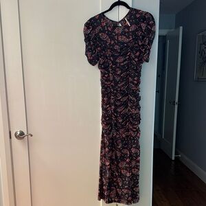 Free People Black Floral ruched Dress